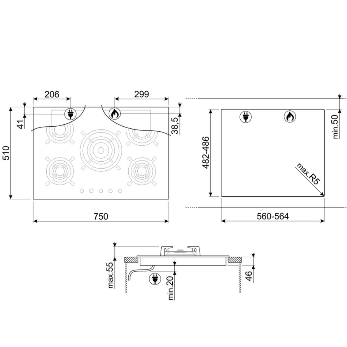 Smeg 75cm Classic Gas On Tempered Glass Cooktop PV375NAU