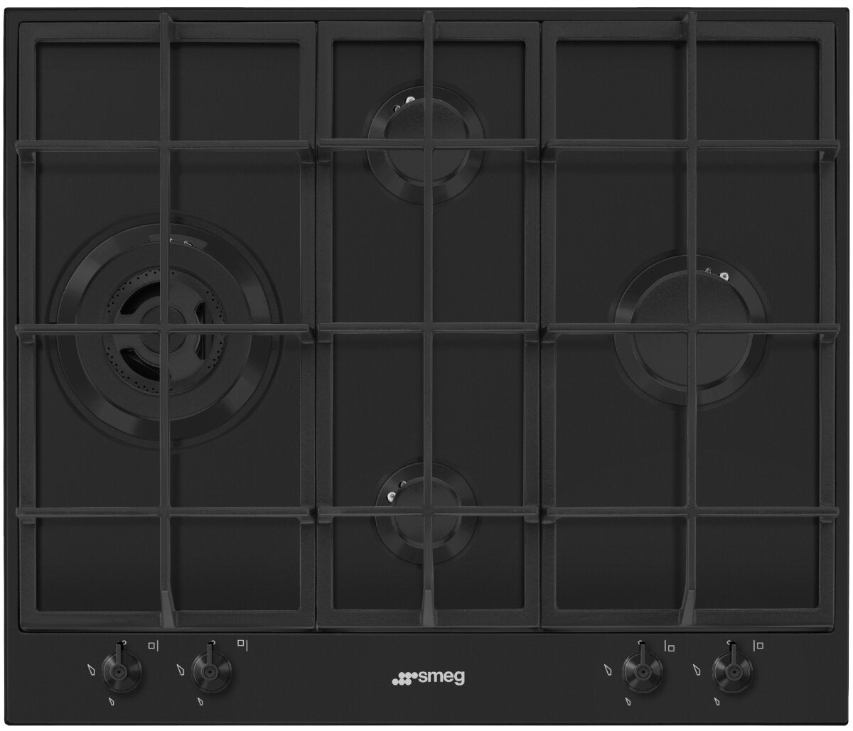 Smeg 60cm Classic Black 3 Gas+Wok Matte Black Stainless Steel PX364LMBAU