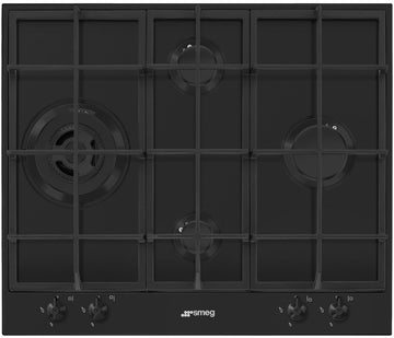 Smeg 60cm Classic Black 3 Gas+Wok Matte Black Stainless Steel PX364LMBAU