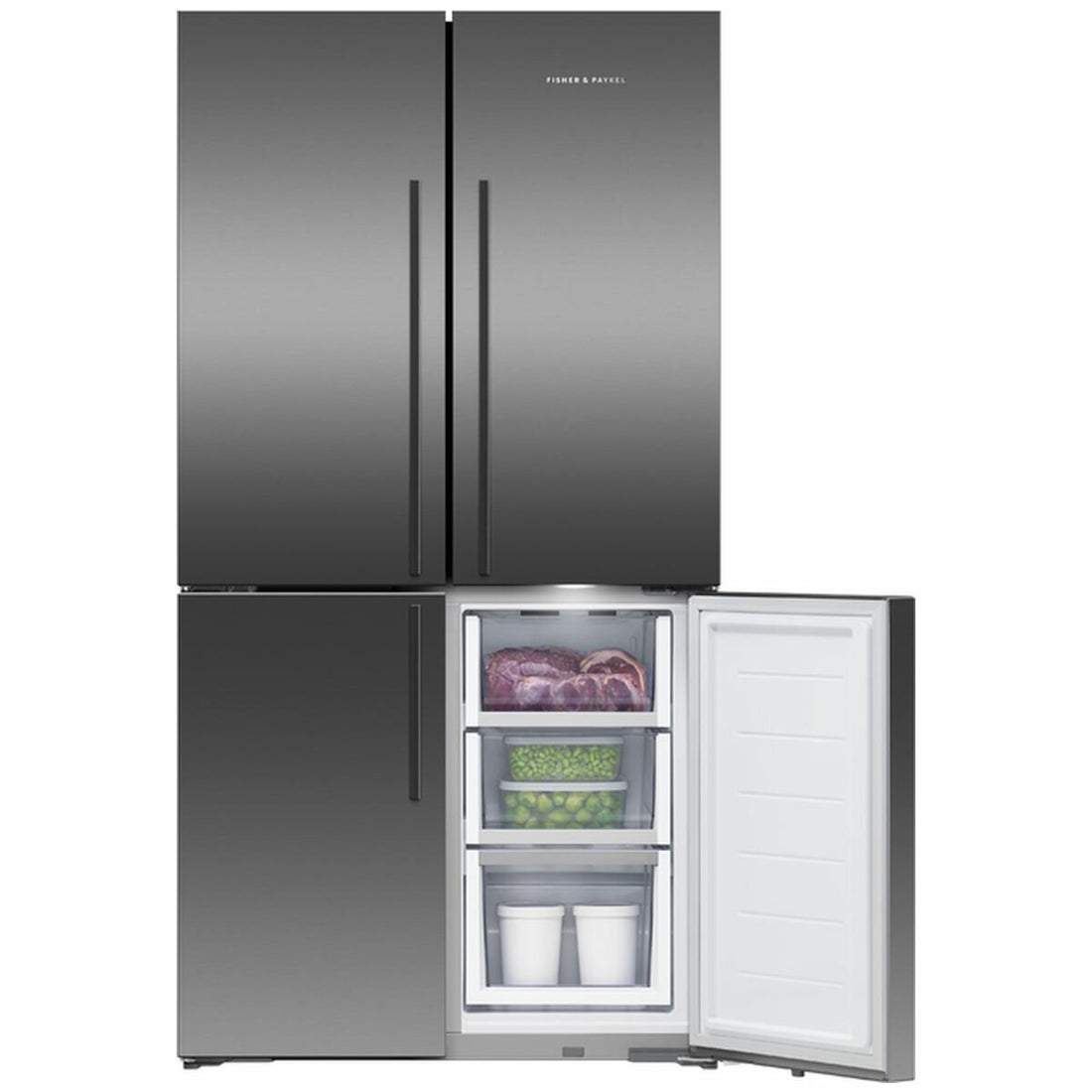 Fisher & Paykel 538L Quad Door Refrigerator Black Stainless Steel RF605QDVB2