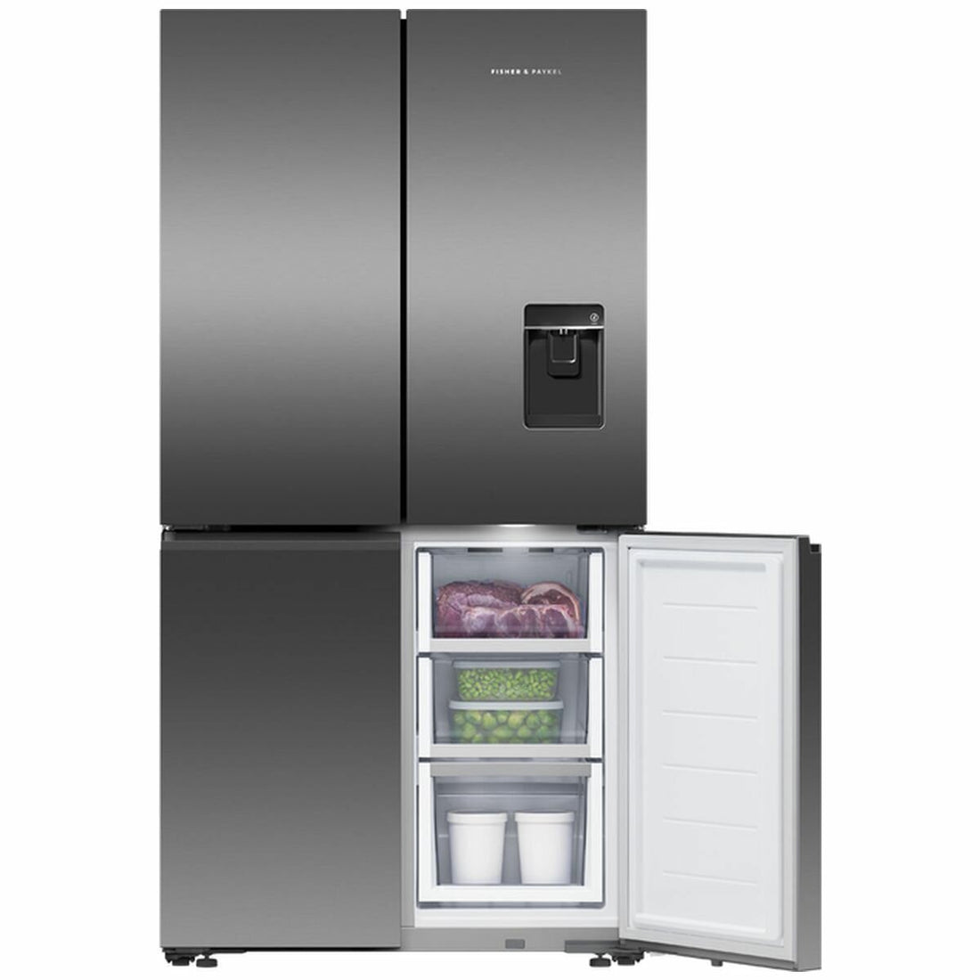 Fisher & Paykel Series 7 538L Quad Door Refrigerator with Ice and Water Black Stainless Steel RF605QNUVB1