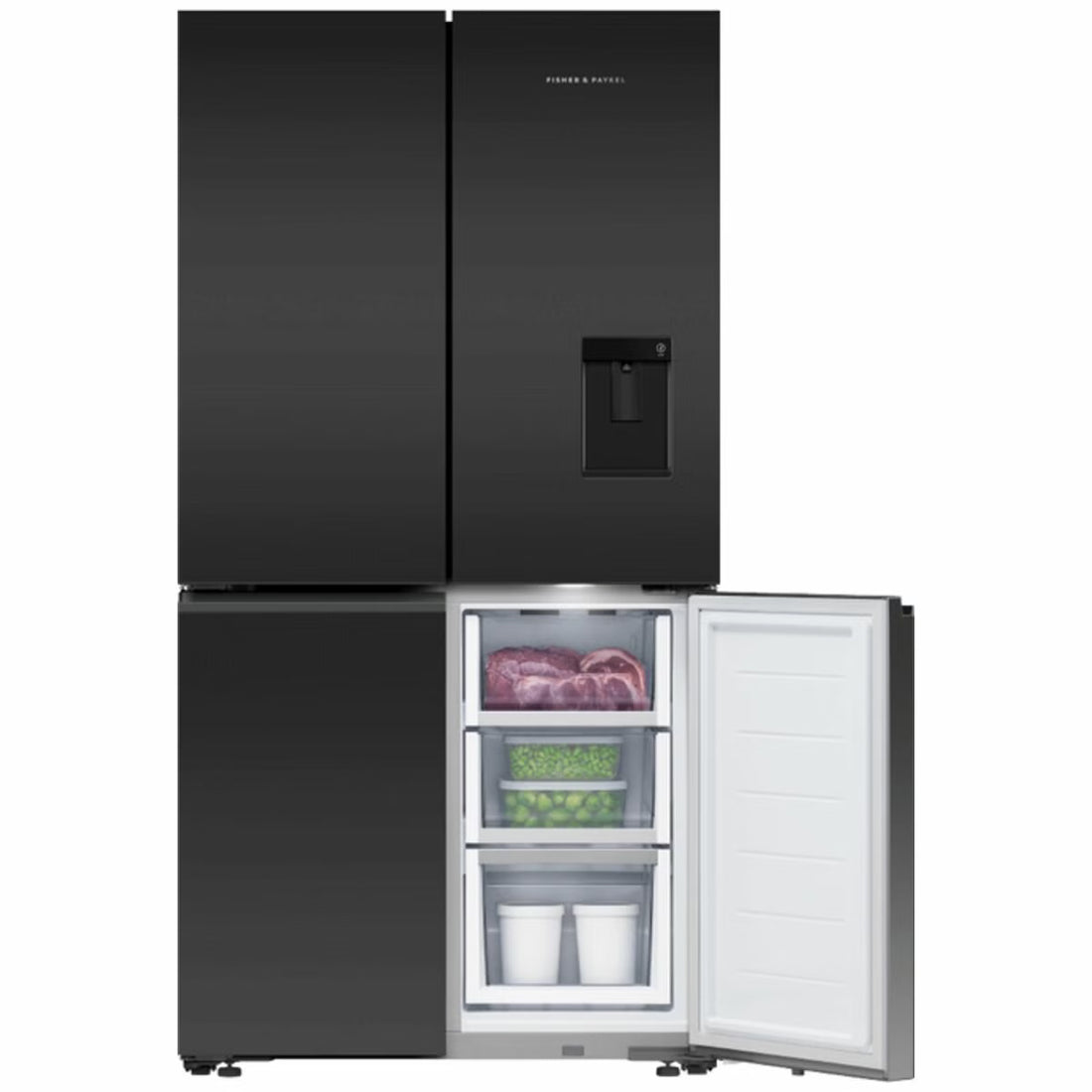 Fisher & Paykel Series 7 538L Quad Door Refrigerator with Ice and Water Matte Black Glass RF605QZUVB1