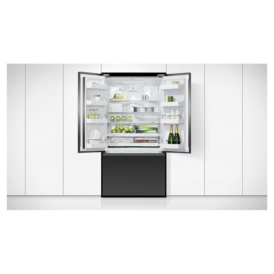 Fisher & Paykel Series 7 569L French Door Refrigerator with Ice and Water Black Glass RF610AZUB5