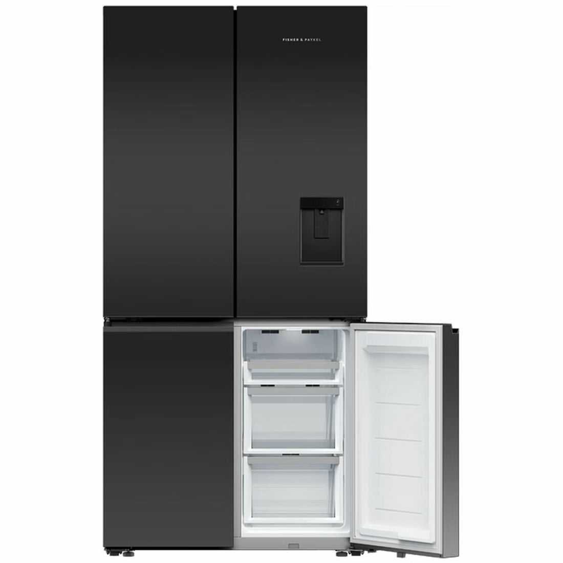 Fisher & Paykel Series 7 690L Quad Door Refrigerator with Ice and Water Matte Black Glass RF730QZUVB1