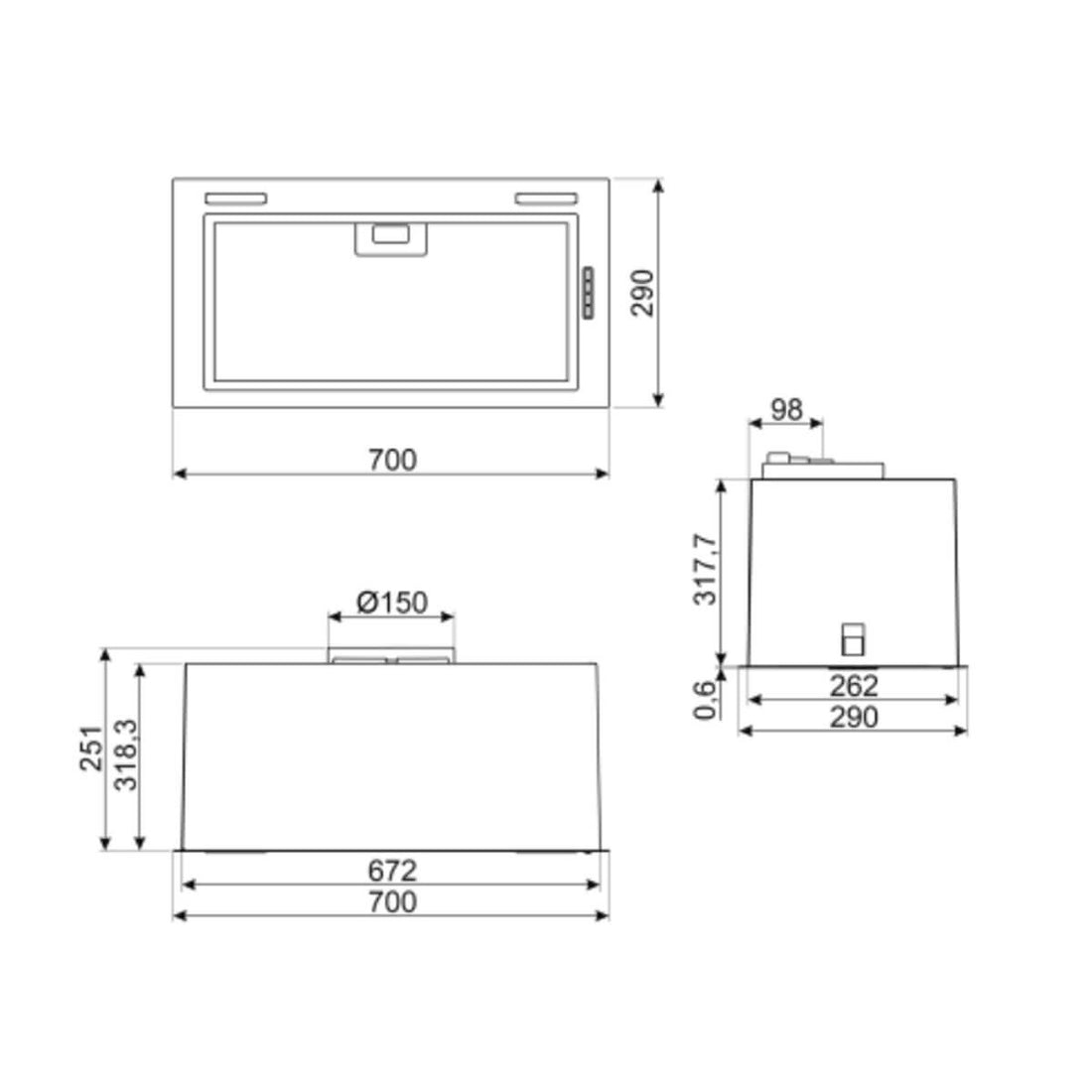 Smeg 70cm Undermount Stainless Steel Rangehood SHU771X