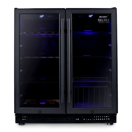 Husky Riserva 168L Double Door Dual Zone Wine Fridge Black HUSWS66MBZY