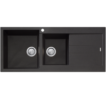 Oliveri Santorini 1 & 3/4 Bowl Topmount Sink With Right Hand Drainer Black ST-BL1511OF