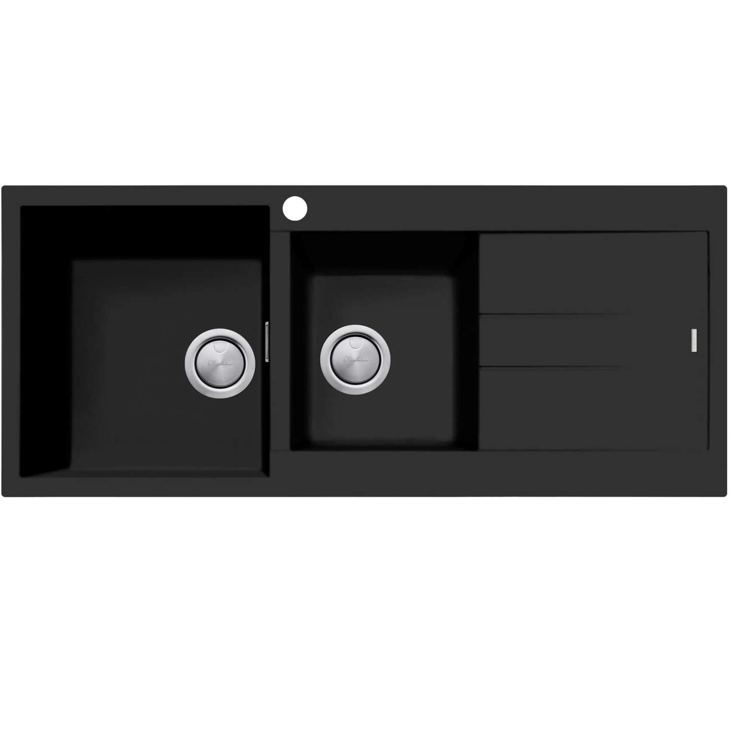 Oliveri Santorini 1 & 3/4 Bowl Topmount Sink With Right Hand Drainer Matte Black ST-MB1511OF