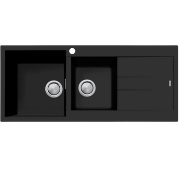 Oliveri Santorini 1 & 3/4 Bowl Topmount Sink With Right Hand Drainer Matte Black ST-MB1511OF