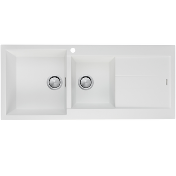 Oliveri Santorini 1 & 3/4 Bowl Topmount Sink With Right Hand Drainer White ST-WH1511OF