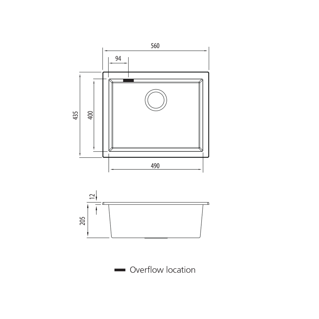 Oliveri Santorini Large Bowl Undermount Sink Black ST-BL1550UOF