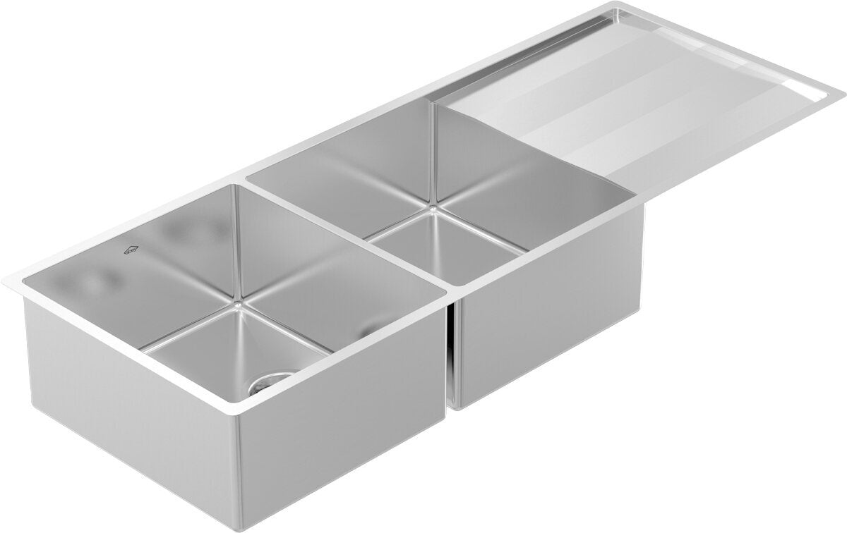 Abey Lugano Double Bowl Undermount Sink with Drainer ST340DU