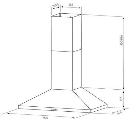 Schweigen 90cm Wallmount Canopy Rangehood Stainless Steel TRI-900