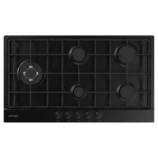 Omega 90cm Gas Cooktop Black Enamel OCG95FFECOM