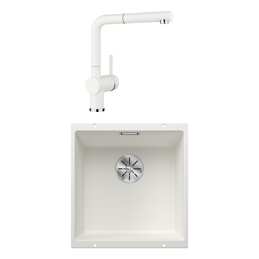 Blanco Subline Single Bowl Sink & LINUS-S Pull-Out Mixer White SUBLINE400UWK5 + LINUSSW