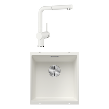 Blanco Subline Single Bowl Sink & LINUS-S Pull-Out Mixer White SUBLINE400UWK5 + LINUSSW