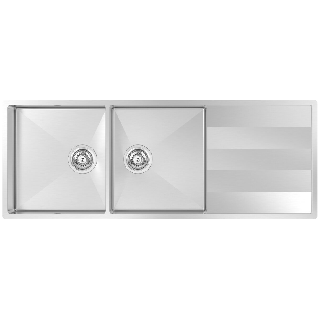 Abey Lugano Double Bowl Undermount Sink with Drainer ST340DU