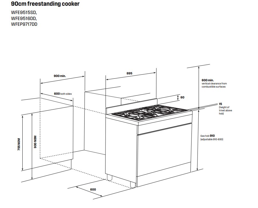 Westinghouse 90cm Dual Fuel Freestanding Cooker Stainless Steel WFE9515SD