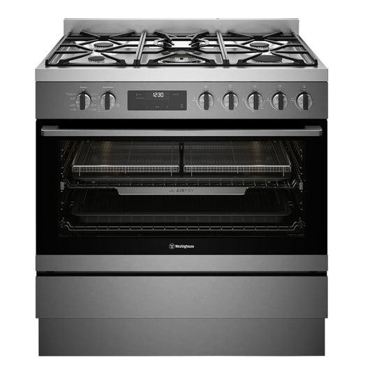 Westinghouse 90cm Dual Fuel Freestanding Cooker with AirFry Dark Stainless Steel WFE9516DD