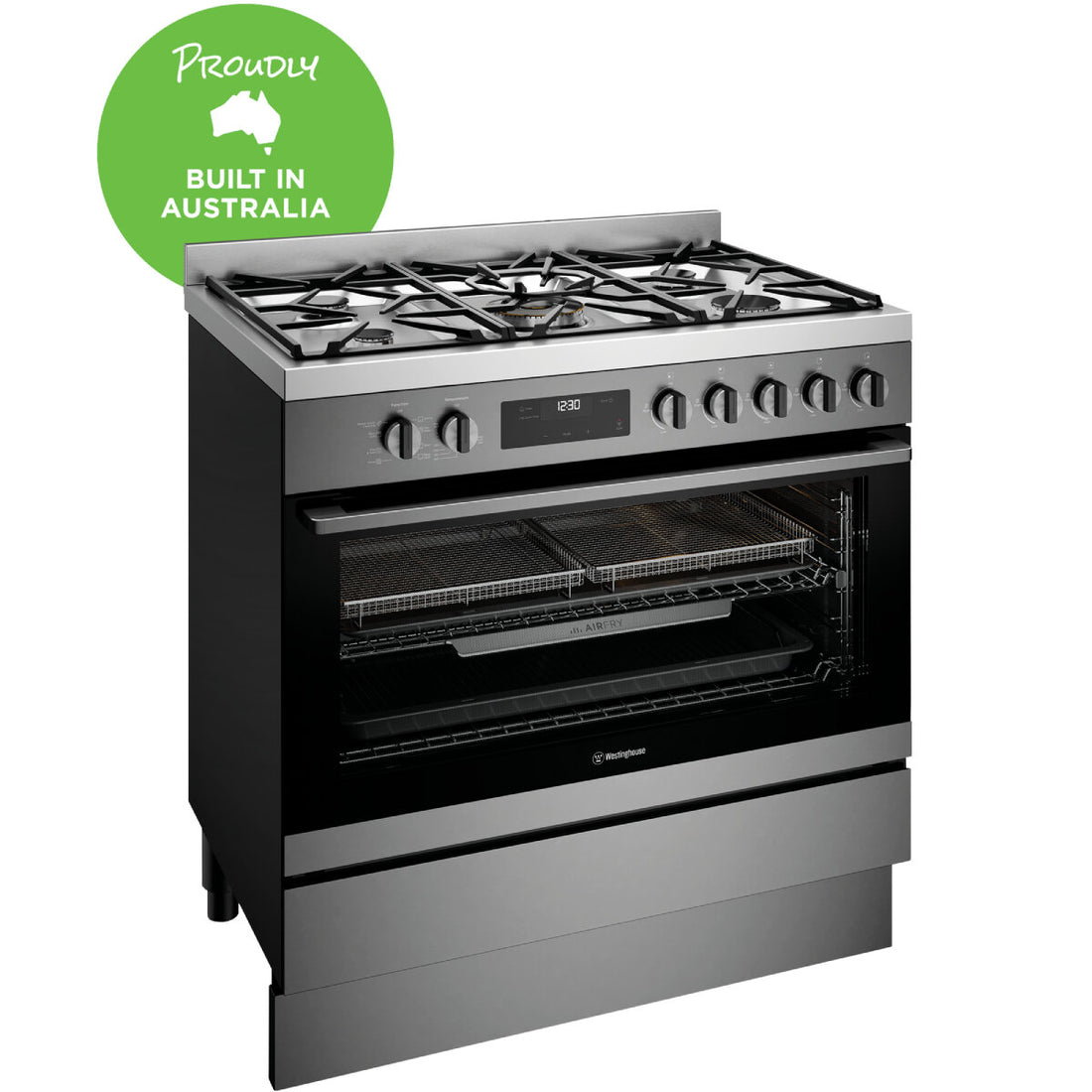 Westinghouse 90cm Dual Fuel Freestanding Cooker with AirFry Dark Stainless Steel WFE9516DD