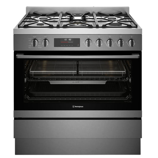 Westinghouse 90cm Dual Fuel Pyrolytic Freestanding Cooker with SteamBake Dark Stainless Steel WFEP9717DD