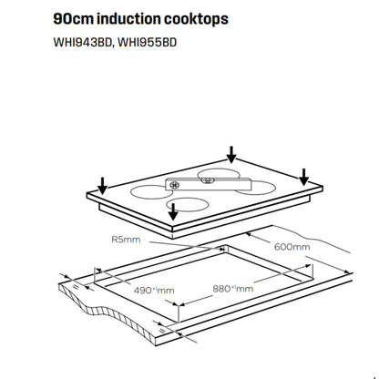 Westinghouse 90cm Five Zone Induction with Hob2Hood Cooktop WHI955BD