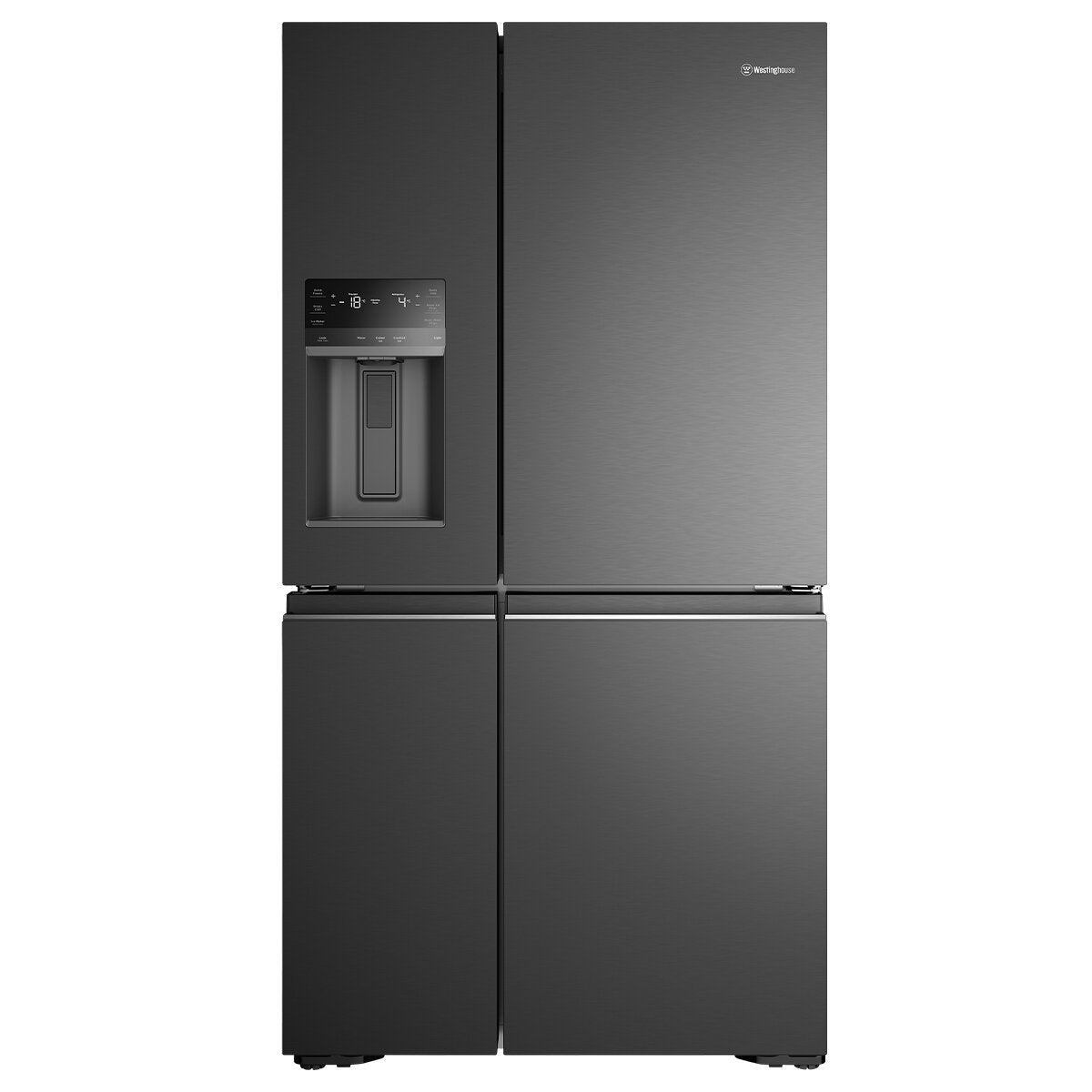 Westinghouse 609L Quad Door Fridge with Ice and Water Door Dispenser Matte Black WQE6170BB