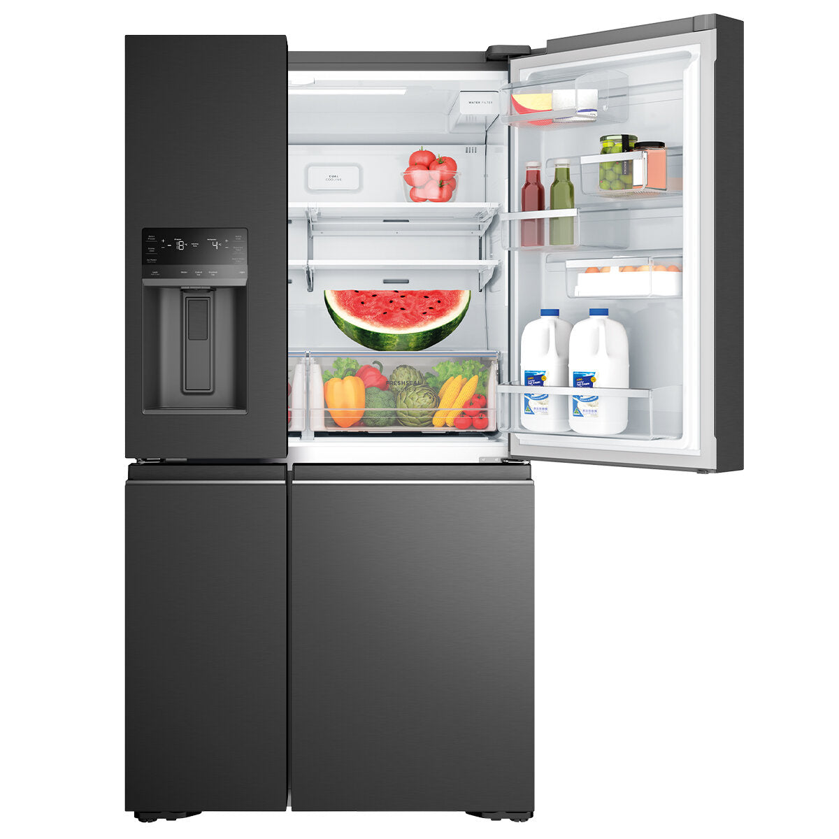 Westinghouse 609L Quad Door Fridge with Ice and Water Door Dispenser Matte Black WQE6170BB