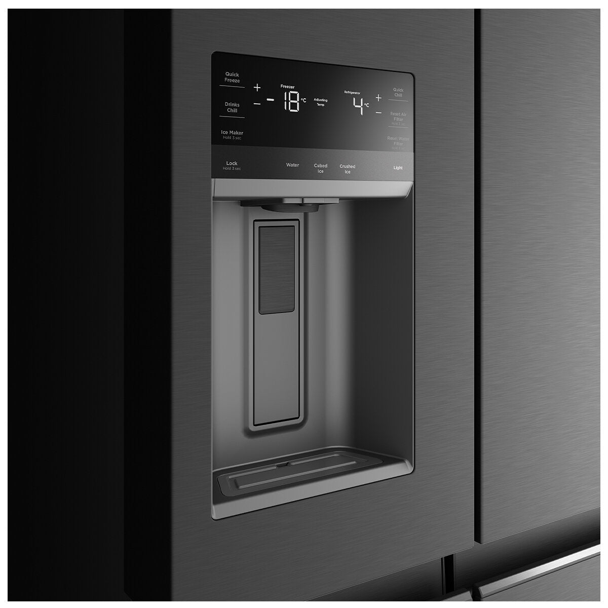 Westinghouse 609L Quad Door Fridge with Ice and Water Door Dispenser Matte Black WQE6170BB