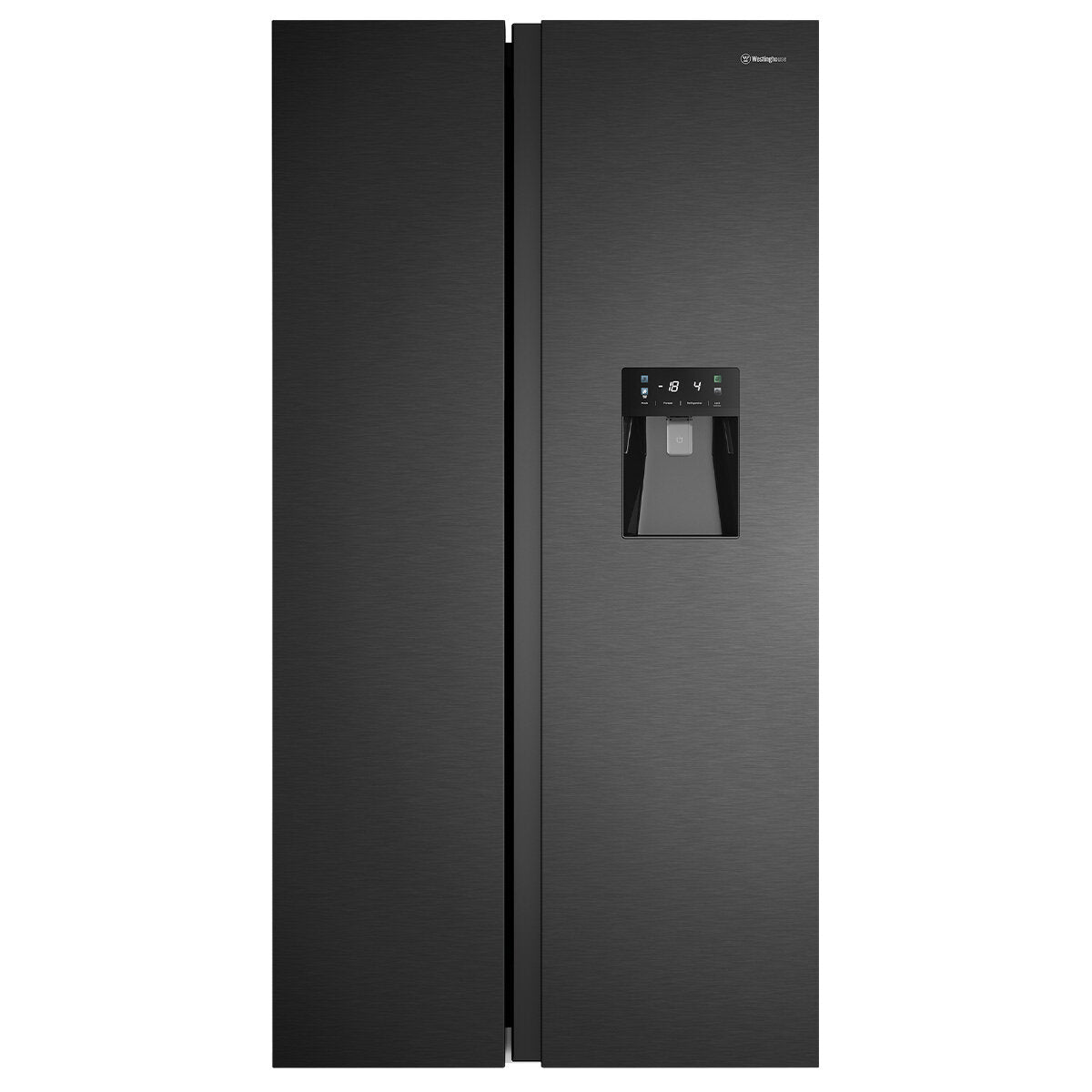 Westinghouse 619L Side by Side Refrigerator with Non-Plumbed Water Dispenser Matte Black WSE6240BB