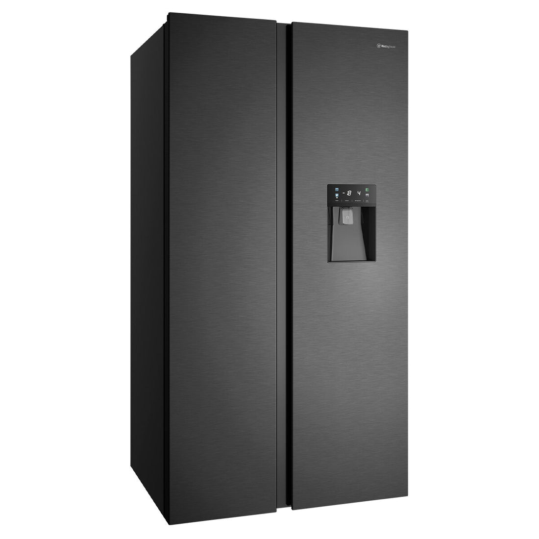 Westinghouse 619L Side by Side Refrigerator with Non-Plumbed Water Dispenser Matte Black WSE6240BB