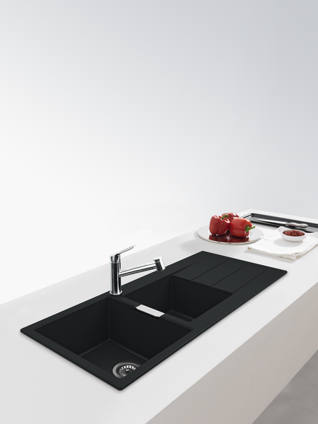 Franke Sirius 2.0 Double Bowl Sink with Drainer Carbon Black S2D621CB